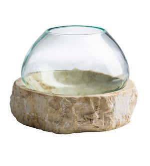 Recycled Glass Bowl on Marble Base, Large
