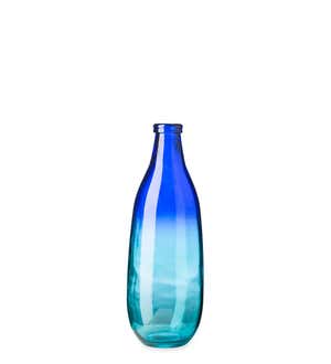 Tall Slender Blue Ombre Glass Vases, Set of 2