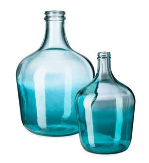 Ocean Blue Recycled Glass Vase, Short - Aqua