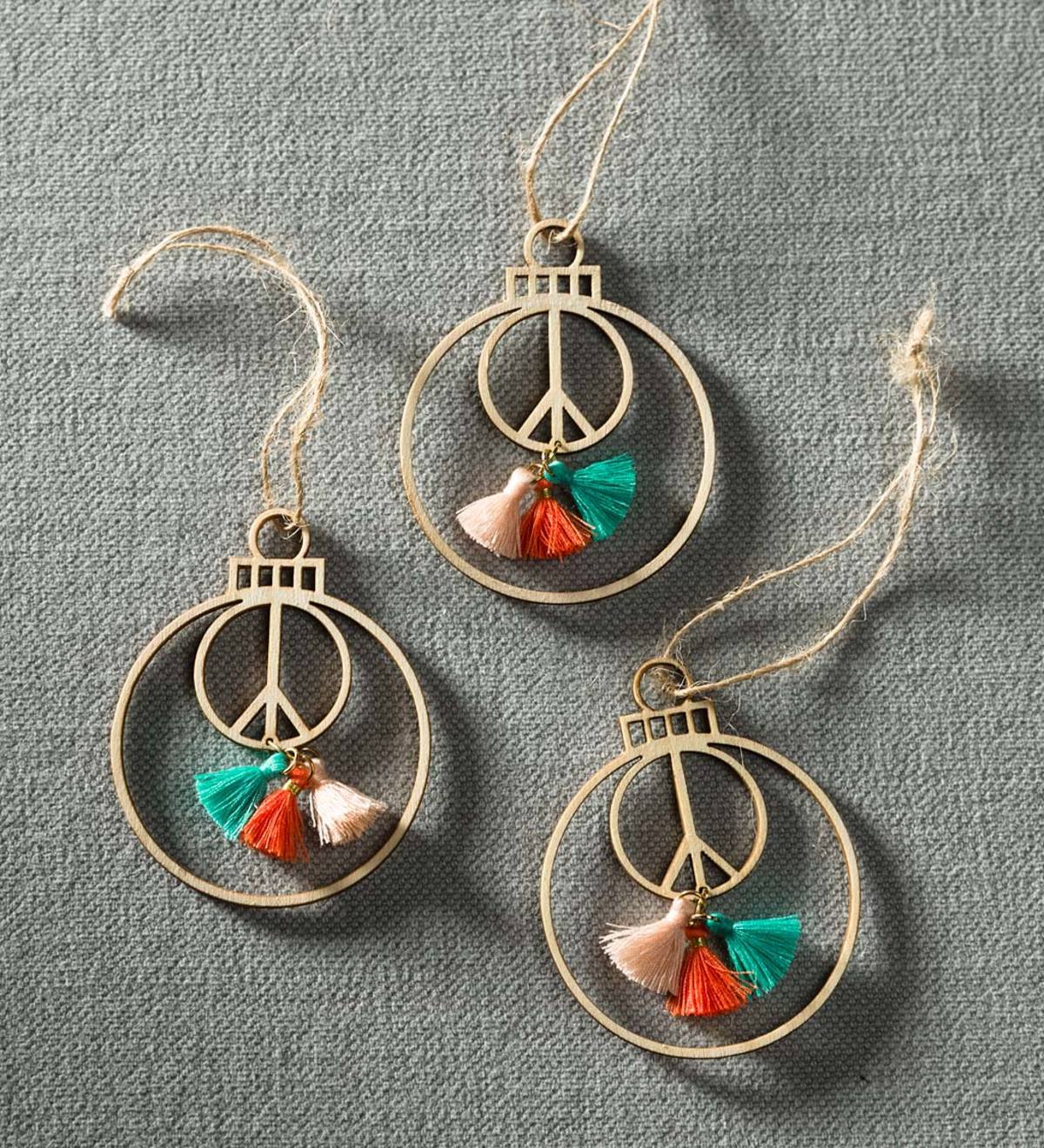 Peace Ornaments with Tassels, Set of 3