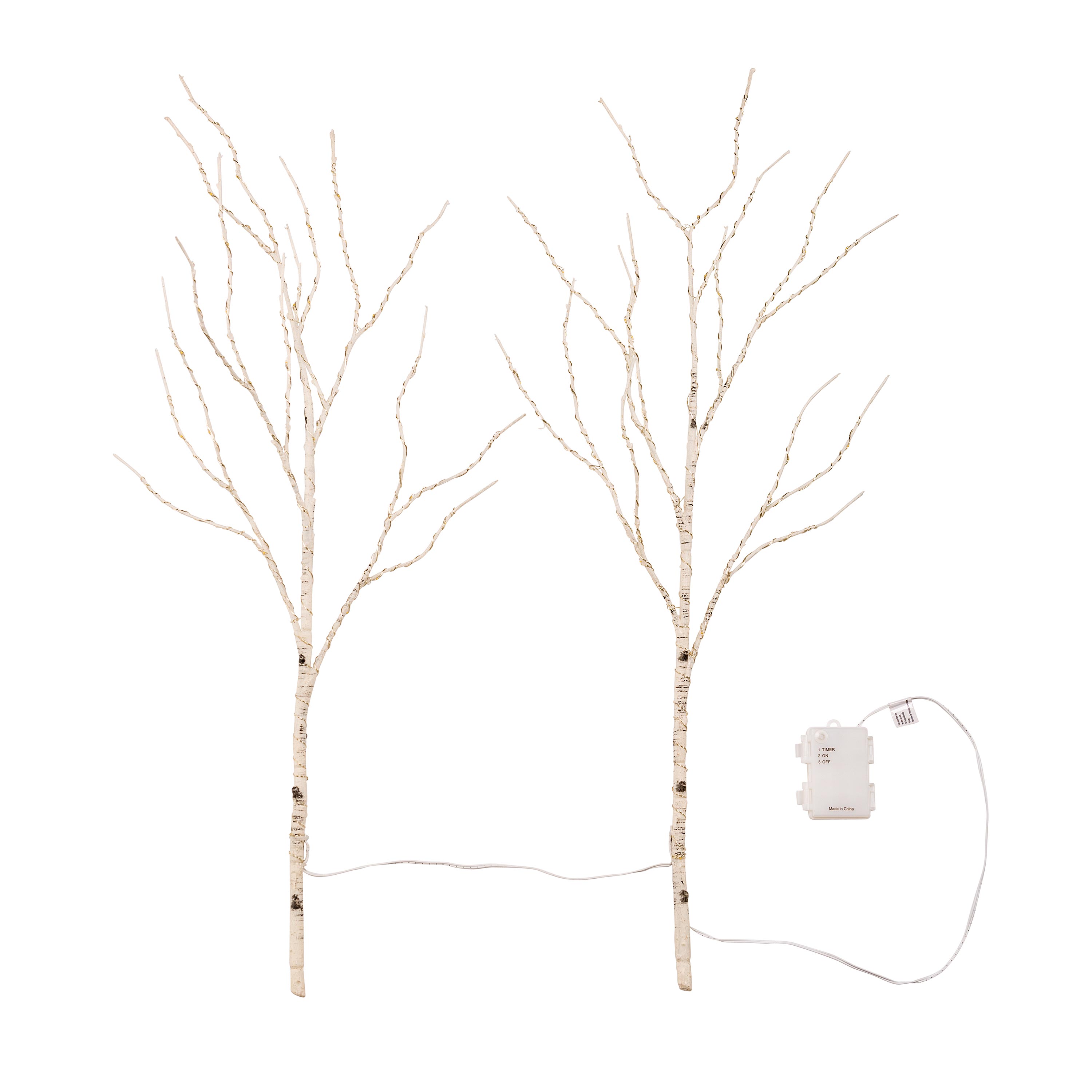 Set of 2 Connected Indoor/Outdoor Lighted Birch Branches - White