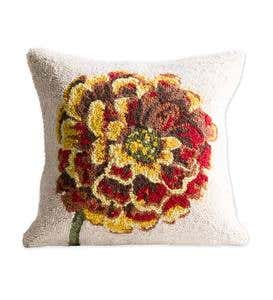Marigold Flower Hand-Hooked Wool Decorative Throw Pillow