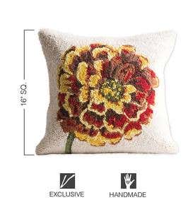 Marigold Flower Hand-Hooked Wool Decorative Throw Pillow