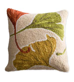 Colorful Ginkgos Hand-Hooked Wool Decorative Throw Pillow, 16"Square