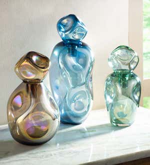 Dual-Dented Iridescent Glass Vase- Set of 3