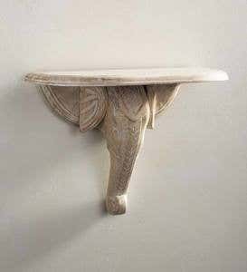 Handcarved Whitewash Wood Elephant Shelf