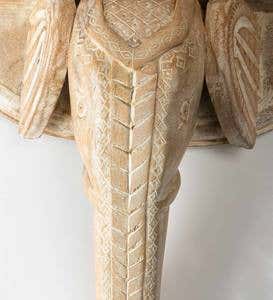 Handcarved Whitewash Wood Elephant Shelf