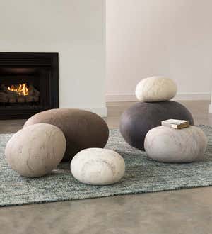 Large Felted Merino Wool Stone Pouf, Brown