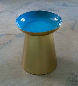 Gold Metal and Teal Enamel Side Table