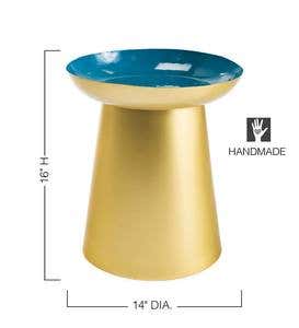 Gold Metal and Teal Enamel Side Table
