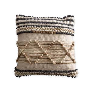 Woven Boho Textured Throw Pillow Cover, Striped Pebble