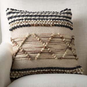 Woven Boho Textured Throw Pillow Cover, Striped Pebble