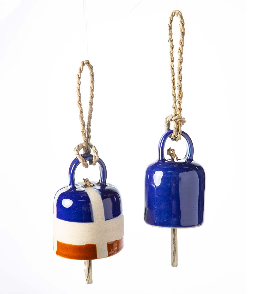 Artisan-made Petite Ceramic Bell Chimes, Set of 2 - Blue