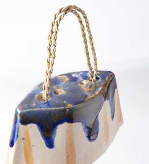 Artisan-made Ceramic Cowbell Chimes, Set of 2 - Blue