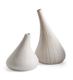 Handcrafted Japandi-Style Porcelain Clay Organic-Shaped Vases, Set of 2