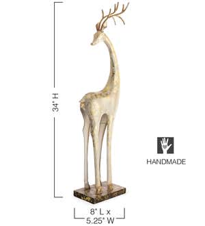 Gold and White Tall Slender Deer Statue Decor, Turned Head