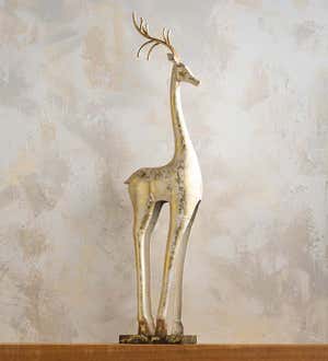 Gold and White Tall Slender Deer Statue Decor, Standing