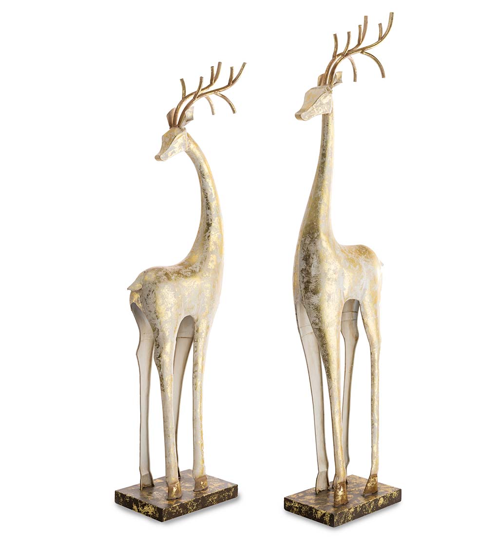 Gold and White Tall Slender Deer Statue Decor, Set of 2