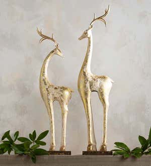 Gold and White Tall Slender Deer Statue Decor, Turned Head