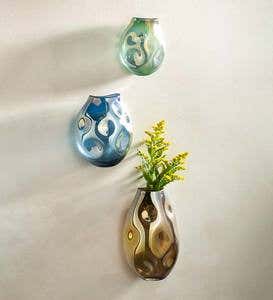 Organic-Shaped Glass Dented Wall Vases, Large
