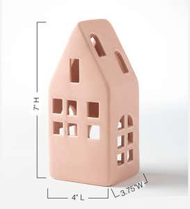 Pink Stoneware Tealight Holder House, Set of 4
