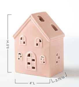 Pink Stoneware Tealight Holder House, Mini 5.5"H