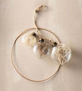 Set of 3 Dried Flower Ornaments in Metal Ring Frame