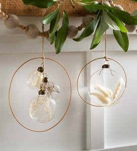 Set of 3 Dried Flower Ornaments in Metal Ring Frame
