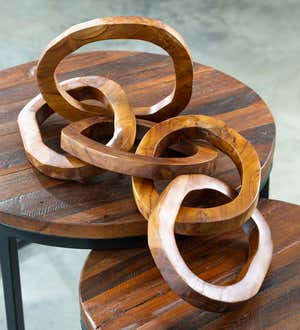 Hand-Carved Teak Wood Chain Sculpture