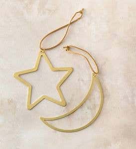 Gold Metal Star and Moon Silhouette Ornaments - Moon