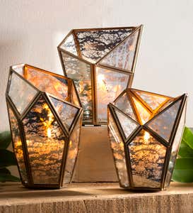 Faceted Mercury Glass Geometric Candle Holders, Set of 3