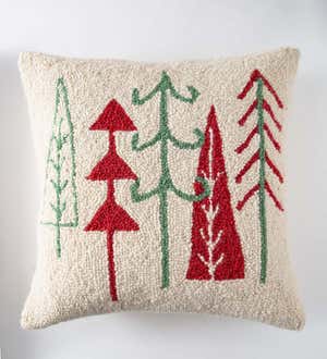 Holiday Trees Hand-Hooked Pillow, 16"Sq.