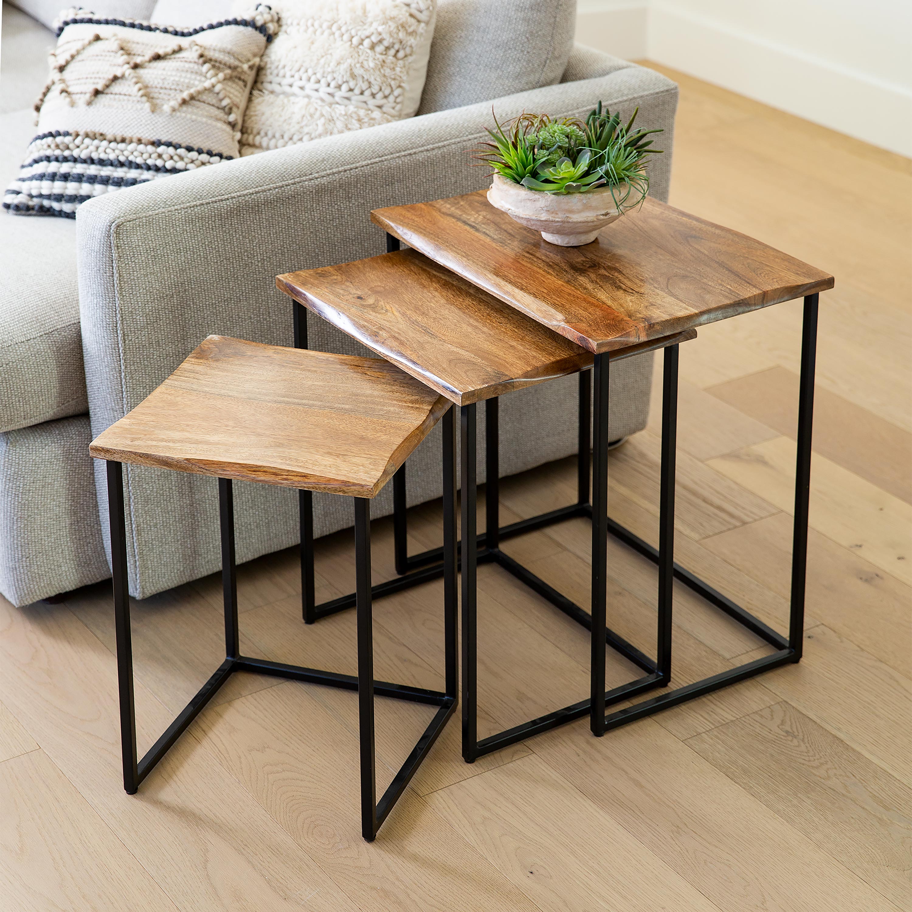 Live-Edge Reclaimed Wood Nesting Tables, Set of 3