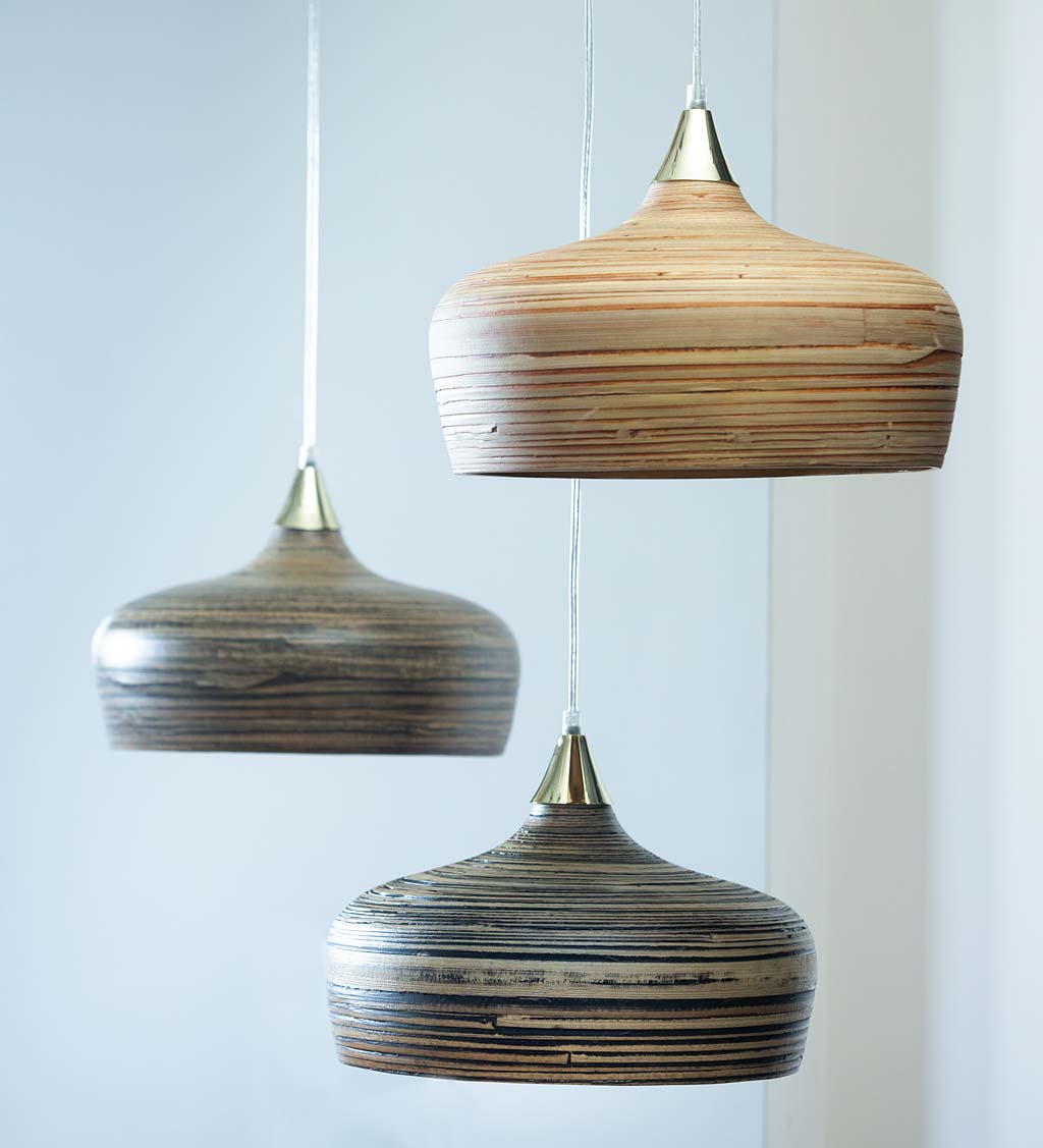 Gold-Lined Round Bamboo Hanging Pendant Lamp, Large