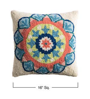 Medallion Hand-hooked Wool Pillow, Single Bloom