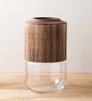 Modern Wood Topped Large Glass Vase