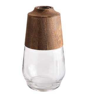 Modern Wood Topped Medium Glass Vase