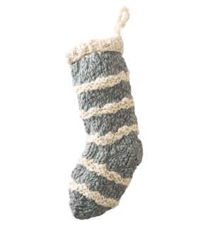 Chunky Knit Wool Christmas Stockings - Gray Tassel