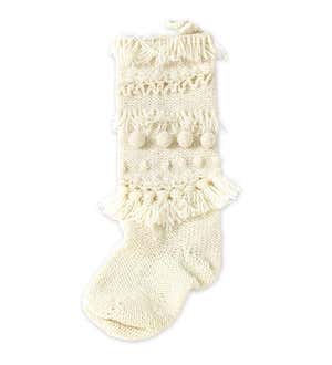 Chunky Knit Wool Christmas Stockings - Gray Tassel