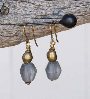 Recycled Sea Glass Brass Drop Earrings