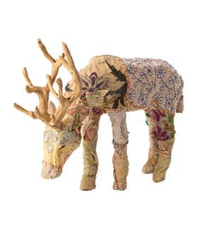 Upcycled Kantha Deer Grazing Stag, Small