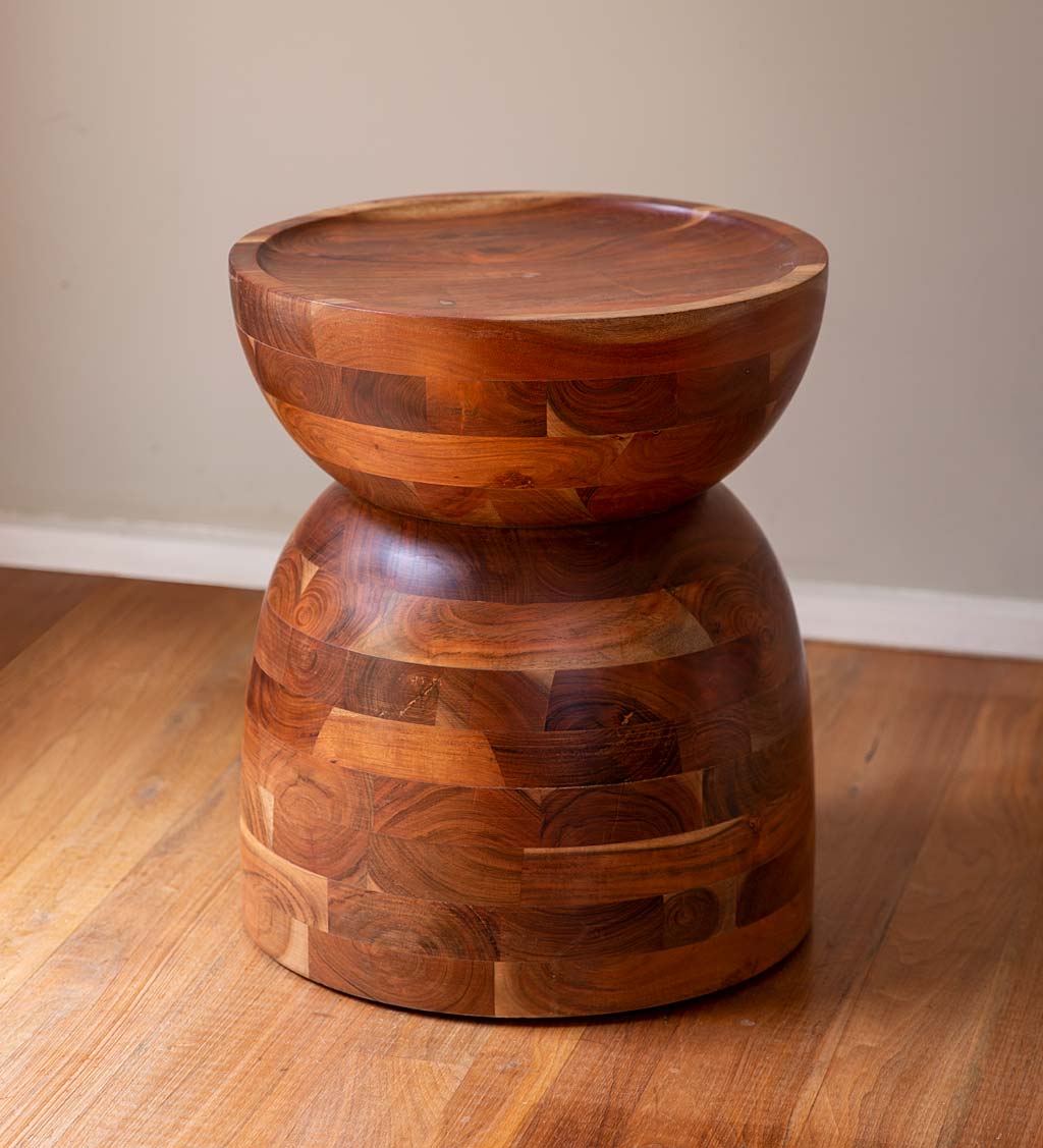 Pieced Acacia Wood Stool Side Table