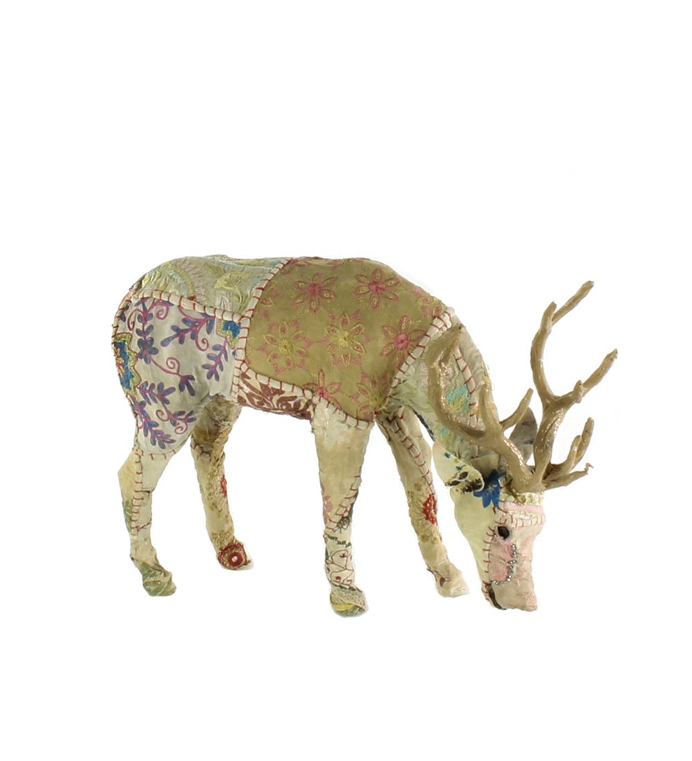 Upcycled Kantha Deer Grazing Stag, Large