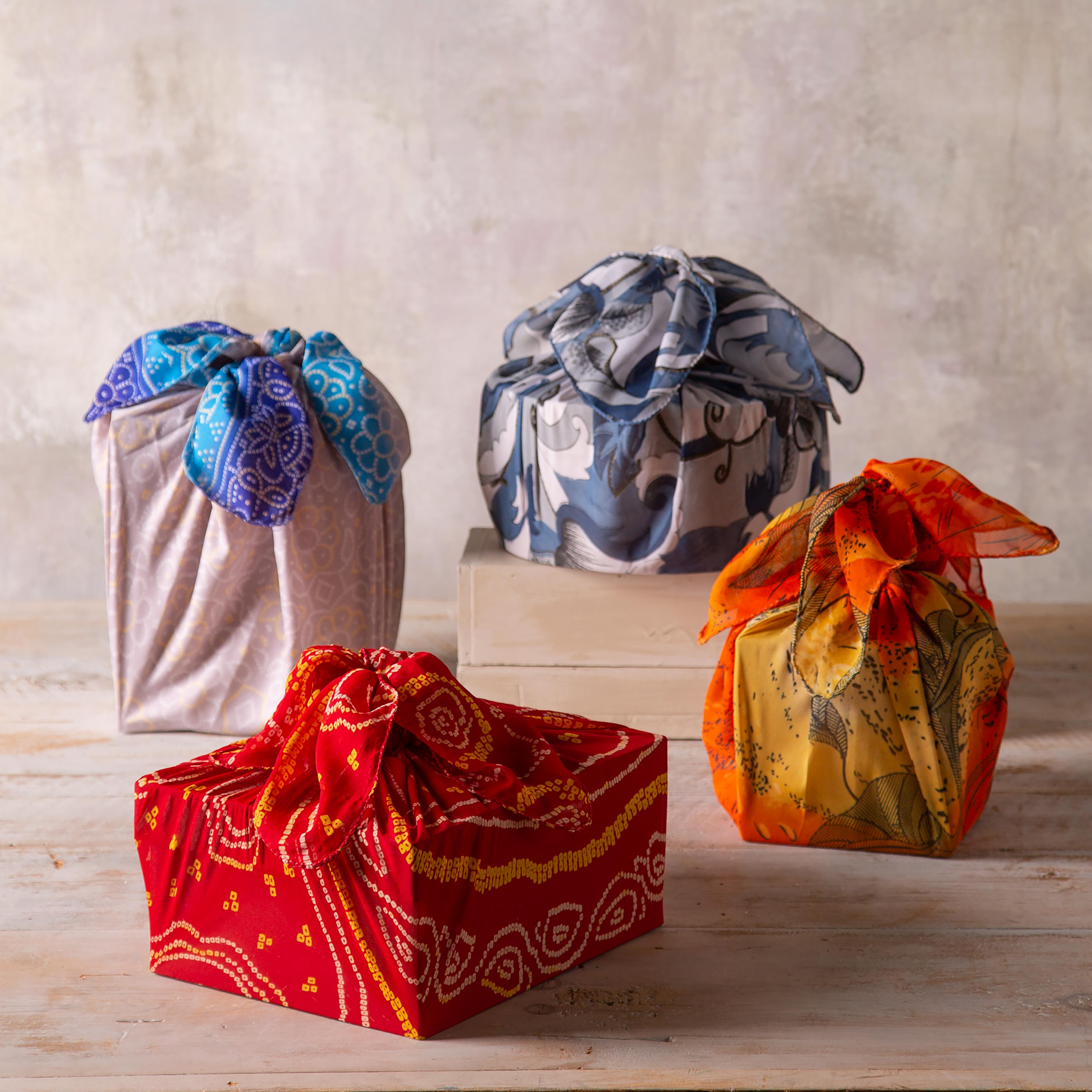 Furoshiki-Style Sari Fabric Gift Wrap, Set of 6
