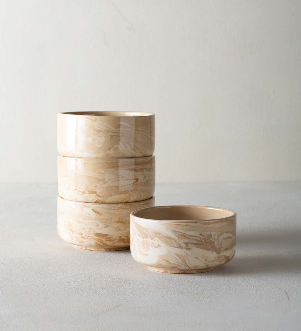 Marbleized Ceramic Bowls, Set of 4