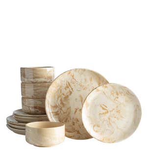 Marbleized Ceramic Dinner Plates, Set of 4