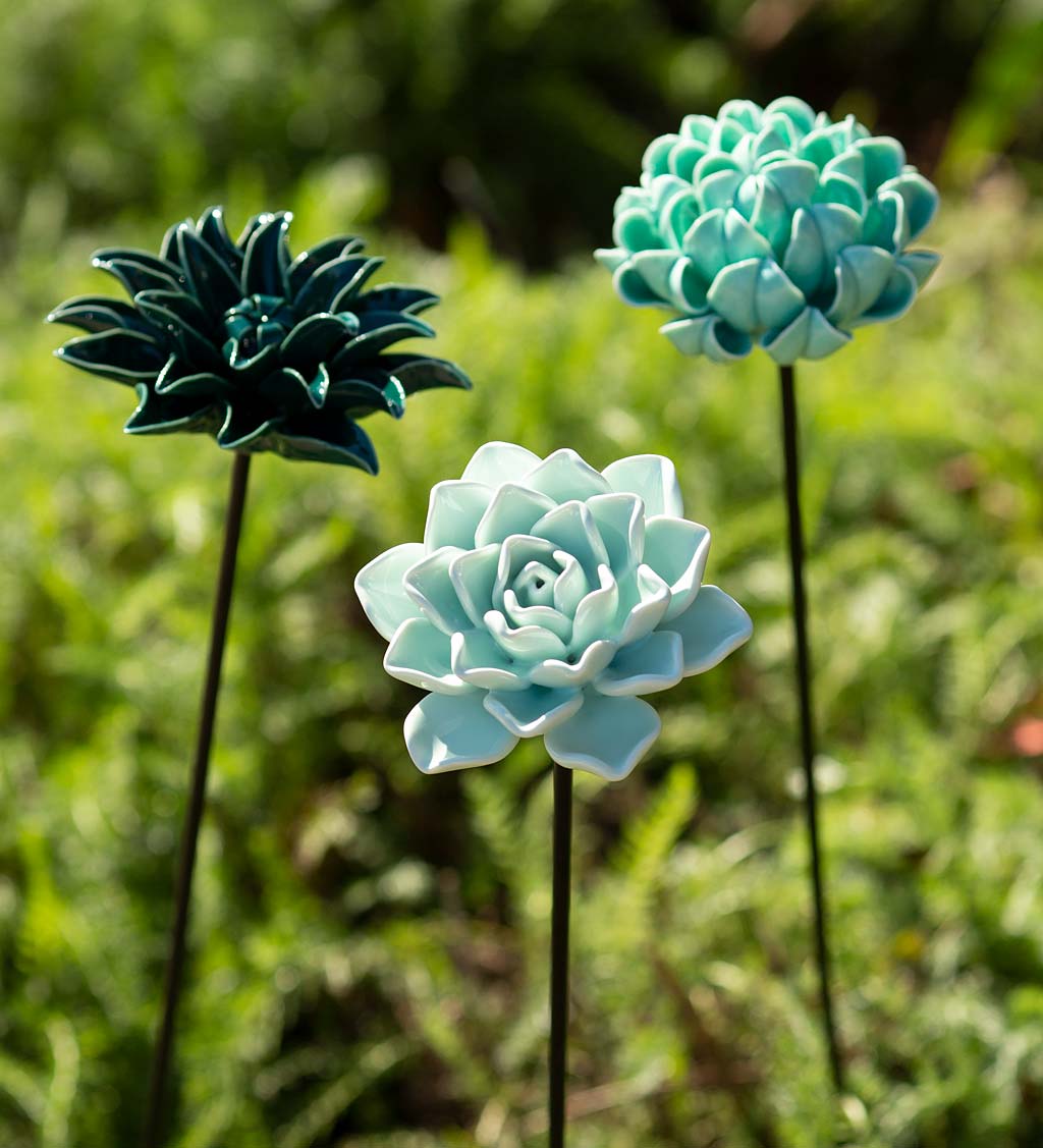 Ceramic Garden Flower Stakes, Set of 3 swatch image
