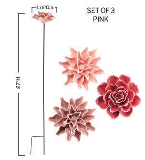 Ceramic Garden Flower Stakes, Set of 3