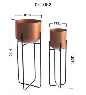 Copper Finish Planters on Stand, Set of 2