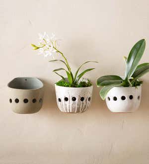 Terracotta Orchid Wall Pockets, Set of 3